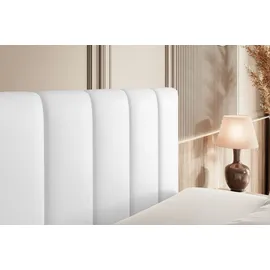 altdecor Boxspringbett mit Matratze Topper, Polsterbett mit Bettkasten OTTA KING - 140x200 - Weiß Kunstleder