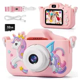 Kinderkamera,FIVAVA Digitalkamera 1080P HD Kinder Kamera mit 32GB Karte,Fotoapparat Kinder für 3-12 Jungen Mädchen Geburtstagsgeschenk Weihnachten Spielzeug Rosa