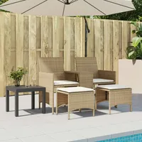 vidaXL Gartensofa 2-Sitzer mit Tisch und Hockern Beige Poly Rattan