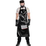 Amscan - Kostümset Schlachter, 4-teilig, Schwarz, Lackoptik, Schürze, Gesichtsmaske und 1 Paar Handschuhe, für Karneval und Halloween