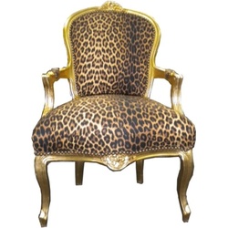 Casa Padrino Barock Salon Stuhl Leopard / Gold - Antik Stil Möbel