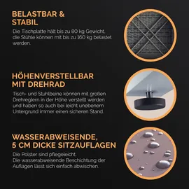 CASARIA CASARIA® Polyrattan Gartenmöbel WPC Tisch 160kg Belastbarkeit Verstellbar Terrasse Balkon Möbel Lounge Grau