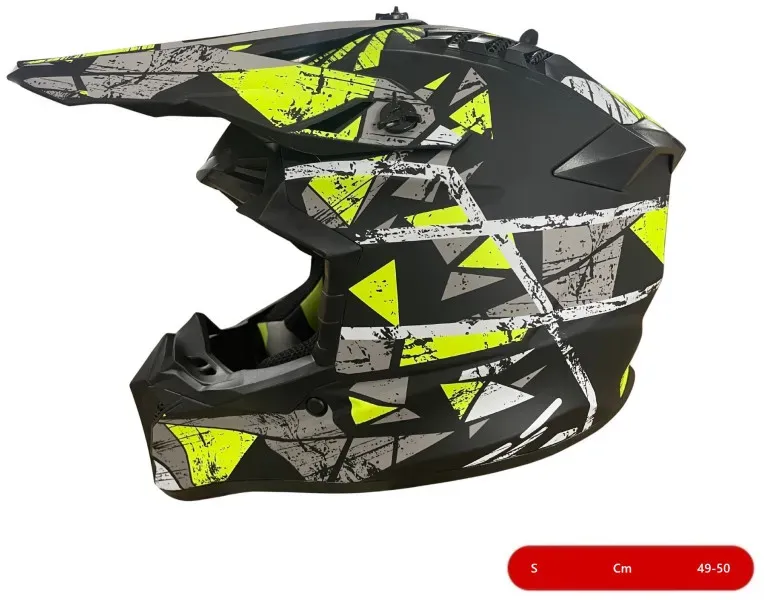 Kinder-Motocross-/Enduro-Helm für Motorrad, ATV, Fahrrad – Größe S (49–50 cm), matt schwarz mit neongelbem Design