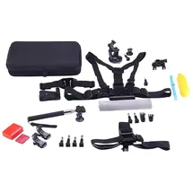 NK -KA3100-FO, 44-in-1-Zubehör-Set für Action-Kamera, Transporttasche, Lenker und Saugnapfhalterung, Selfie-Stick, Handhalterung, Kopf und Schnalle, Schwamm-Schwimmer, 3M-Aufkleber