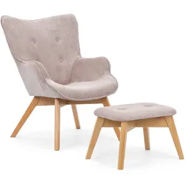 s-style möbel Lounge-Sessel Cord 71 x 96 x 86 cm Rosa mit Hocker