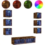 vidaXL 8-tlg. Wohnwand mit LED-Beleuchtung Räuchereiche Holzwerkstoff