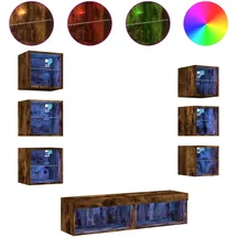 vidaXL 8-tlg. Wohnwand mit LED-Beleuchtung Räuchereiche Holzwerkstoff