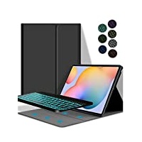 YGoal Tastatur Hülle für Galaxy Tab S6 Lite, [7 Colors Backlit](QWERTY Layout) Ultradünn PU Leder Schutzhülle mit Abnehmbarer drahtloser Tastatur für Samsung Galaxy Tab S6 Lite 10.4 P615/P610, Schwarz