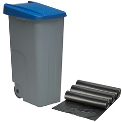 WellHome Recycle Waste Bin 110L mit 30 Plastikmüllsäcken in Farbe Blau.