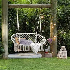 Rebecca Mobili Mobili Rebecca Hängesessel, Weiß, Textil, 130x150x70 cm Gartenmöbel, Hängematten