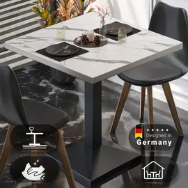 GGM Möbel BPA | Bistro Tisch | Quadratisch | Edelstahl Rand | 60 x 60 x 78,5 cm | Weiß Marmor / Schwarz