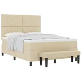 vidaXL Boxspringbett mit Matratze & Bank Creme 140x200 cm Stoff