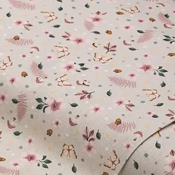 Baumwollstoff Schmetterlinge/Blumen „Sina“, natur-color