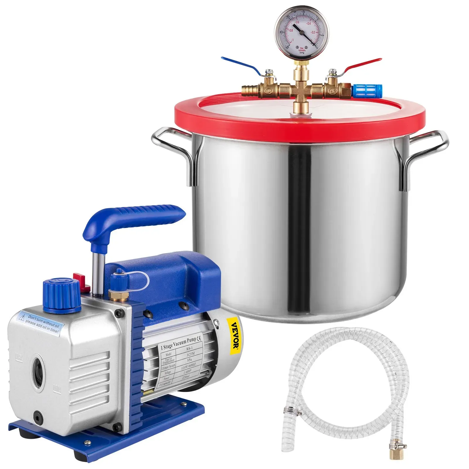 VEVOR 84,95 L/min Vakuumpumpe Multifunktionspumpe Unterdruckpumpe Einstufige Klimaanlage 1/4 Ps mit 5,68 L Vakuumkammer