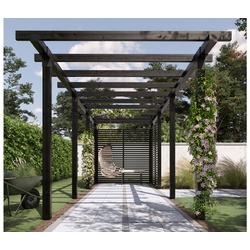 Verlängerungsmodul Pergola Holz – Gartenpergola aus druckimprägniertem Holz – moderne Holzpergola in schwarz – Pergoladach für Gartenwege & Laufgänge