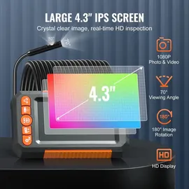 Vevor Endoskopkamera mit Licht, Industrie-Endoskop mit Doppellinse, 4,3-Zoll-Bildschirm, 1080P-Inspektionskamera, 8 + 1 Lichter, 4-facher Zoom,