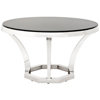 Casa Padrino Luxus Edelstahl Esstisch mit schwarzem Glas 130 x H. 75 cm - Designer Tisch