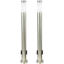 Aussenlampe mit Steckdosen Außensteckdose mit Licht Garten Aussensteckdose Edelstahl, 1x LED 9W 810lm 3000K, DxH 7,6x110 cm, 2er Set