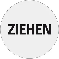 Aufkleber I Türhinweis Ziehen, silber/schwarz, Polyester-Folie, selbstklebend, Ø 100mm