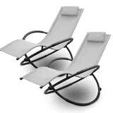LACESTONE Relax Liege Liegestuhl Gartenliege Sonnenliege Klappsessel Relaxliege Schaukelliege Klappbar 2x Relaxliege, Lichtgrau)