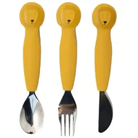 Trixie Silikon-Besteck-Set, 3er-Pack, Mr. Lion, Kleinkind-Utensilien, weich, langlebig und griffig, sicheres Geschirr für Kinder, die essen lernen