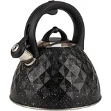 KARL HAUSMANN Wasserkessel Induktion - 3L - Schwarzer Marmor Teekessel mit Automatischer Pfiff - Edelstahl Wasserkocher für Induktionsherd, Gasherd und Elektroherd - Pfeifkessel - Teekanne