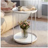 doporro Beistelltisch rund, Couchtisch klein Ø35 x H51 cm, Kleiner Tisch mit 2 abnehmbaren Ablagen und Metallgestell für Wohnzimmer, Schlafzimmer und Balkon, Nachttisch, Beistelltisch Weiß Reglo-08