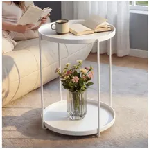 doporro Beistelltisch rund, Couchtisch klein Ø35 x H51 cm, Kleiner Tisch mit 2 abnehmbaren Ablagen und Metallgestell für Wohnzimmer, Schlafzimmer und Balkon, Nachttisch, Beistelltisch Weiß Reglo-08