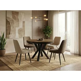 WFL GROUP Runder Ausziehbarer Esstisch im Loft-Stil - Industrieller Tisch mit Schwarzen Metallbeinen - Platzsparender Tisch für Wohnzimmer - Lefkas Eiche - ... - Braun