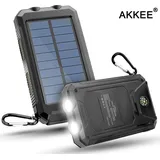 Solar Powerbank 30.000 mAh Tragbares Ladegerät Externer Akku USB C und Micro USB Eingang, Doppel-Taschenlampe, Kompass, Aufladen über Solarpanel