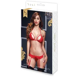 Spitzen BH, Strumpfhalter & Slip ouvert in Rot Einheitsgröße Baci Lingerie BW3101-REDOS Rot (Einheitsgröße)