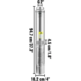 Vevor 4" Tiefbrunnenpumpe 1100W 190L/min max Förderhöhe 57m Edelstahl IP68