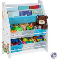 Relaxdays Kinderregal, Tiere Motiv, 6 Boxen, 2 Fächer, Kinderzimmer, Spielzeug Aufbewahrung HBT 74 x 62 x 31,5 cm, bunt,
