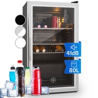 Kühlschrank Minibar Getränkekühlschrank Silber G Edelstahl Glasstür 80L