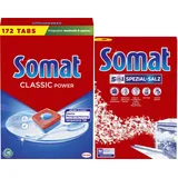 SOMAT Classic Power Spülmaschinen Tabs (172 AW), Geschirrspül Tabs mit Fettlösekraft für kraftvolle Reinigung & strahlend sauberes Geschirr sogar bei niedrigen Temperaturen + 5in1 Spezial-Salz 1,2 kg