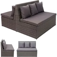 Mendler 2er-Set Poly-Rattan 2er Sofa HWC-G16, Lounge-Gartenbank Sitzbank Sessel, Gastronomie 120cm grau, Kissen dunkelgrau ~ Grau