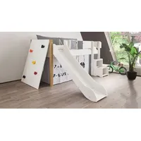 Mini-Rutschen-Hochbett Kids Town mit Kletterwand 90x200 cm Weiß Rausfall-Schutz