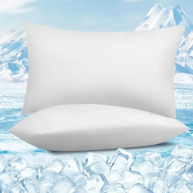 WOLTU 2er-Pack Kühlbezug für Kissen 50x70 cm, weiche, atmungsaktive, kühlende Faser-Kissenbezüge mit Reißverschluss, Arc-Chill Q-Max >0,45, Weiß