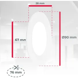 B.K.Licht Einbaustrahler 6er Set (230V) flach neutralweiß 3W 330lm Kunststoff 90x28mm