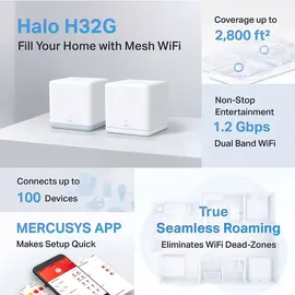 TP-Link Mercusys WL-Router Halo H1200G Home Mesh WiFi System 2-Pack, Router, Weiss
