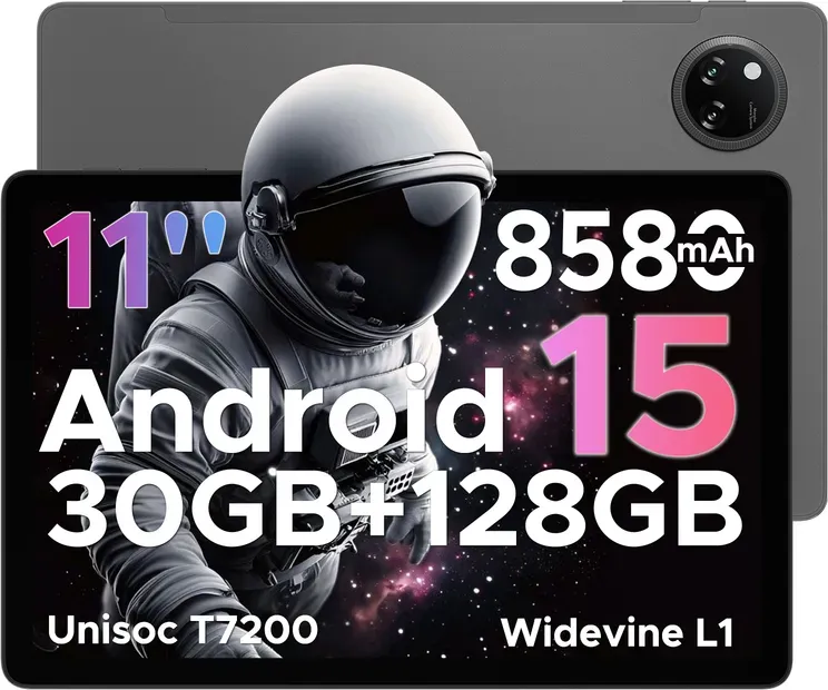 DOOGEE Tab A9 Pro+ Android 15 Tablet, 11 Zoll, 30 GB RAM + 128 GB ROM, 2 TB, Octa-Core Tablets mit 90 Hz HD-Display, 8580 mAh Android Tablets, 5G WiFi, Widevine L1, Dual-Speaker & Face-Unlock, Grau