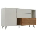 MC Star Sideboard Hochglänzendes weißes original holzfarbenes mit Stauraum (Ess-Sideboard mit Stauraum, moderner Wohnzimmerschrank) weiß