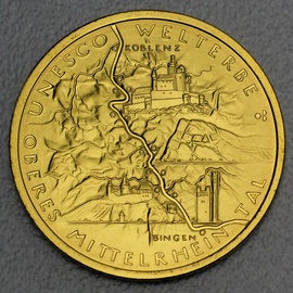 Münzprägestätten Deutschland 1/2 Unze Goldmünze - 100 Euro Oberes Mittelrheintal 2015
