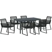 VidaXL Garten Essgruppe 7 pcs Schwarz Stahl und Poly-Rattan