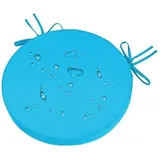 Outdoor Rund Sitzkissen 35x35x5 CM, Wasserdichte Farbechte Gartenstuhl Stuhlkissen Rund mit Bändern und Waschbarem Bezug, Rundes Sitzpolster für Küche Esszimmer Garten Terrassen Bistro, Himmelblau