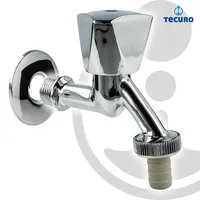 Tecuro Auslaufventil 1/2 Zoll, Haubengriff, Wandrosette, Schlauchtülle - MS