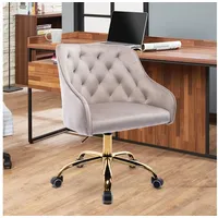 MODFU Stuhl Bürostuhl, Schminkstuhl, Stoff-Schreibtischstuhl, Samt (360° drehbar, höhenverstellbar), hübscher schicker Stuhl, goldener Bürostuhl grau