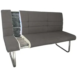 Mendler Sitzbank HWC-G55, Esszimmerbank Bank, Stoff/Textil Edelstahl gebürstet ~ grau-braun 160cm