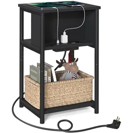VASAGLE Beistelltisch, Nachttisch mit Steckdose, schmal, 2 AC-Anschlüsse, 2 USB-Anschlüsse, 30 x 34 x 58 cm, für Wohnzimmer, Schlafzimmer, schwarz LET375B02