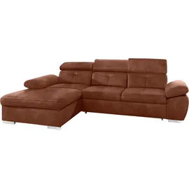 exxpo - sofa fashion "Spring, super bequem, mit Armteil- und Kopfteilfunktion", braun (cognac), B:284cm H:81cm T:181cm, Luxus-Microfaser (100% Polyester);Struktur (100% Polyester);NaturLEDER (echtes Rindsleder) in Sitz und Rücken.